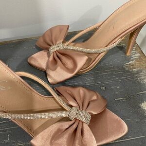 New Champagne/Taupe Satin Slide Sandals
